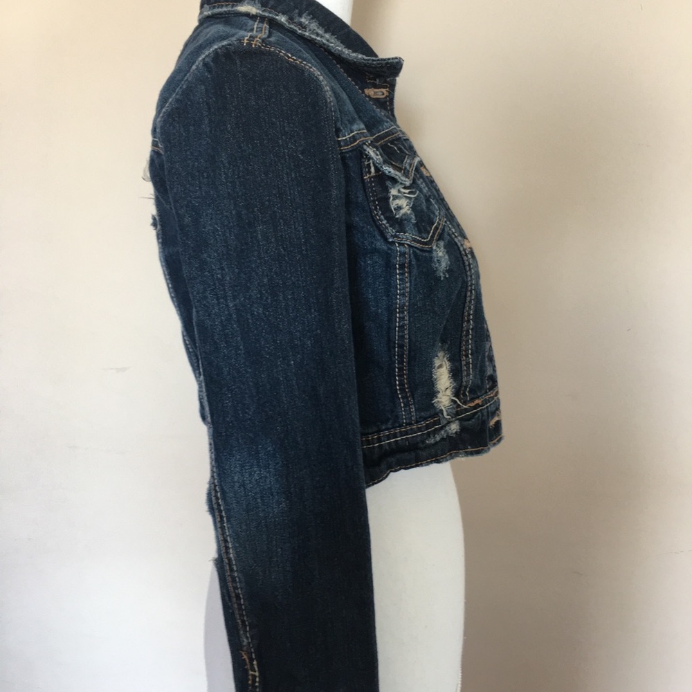 Rue 21 distressed denim jean jacket small - Picture 4 of 7